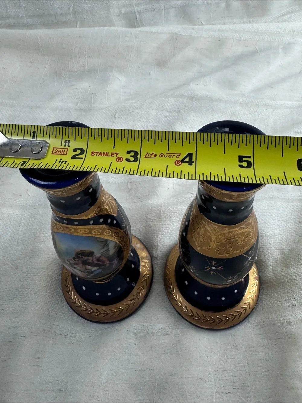 VTG Victorian Hollywood Regency Cobalt Blue Gold Courting Couple Candle Holders